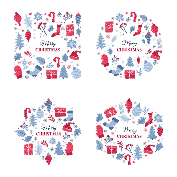 Frohe Weihnachten Hintergrund Mit Handgezeichneten Weihnachten Element Komposition — Stockvektor