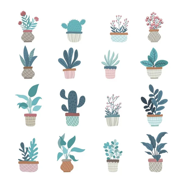 Ev bitkileri vektör illüstrasyonu, basit ve pastel rengi ile moda