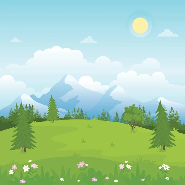 Beautiful Natural Scenery Landscape Vector Illustration Simple Trendy Flat Style — Stock Vector