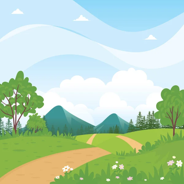 Hermoso Paisaje Rural Con Sendero Colina Vector Montaña Ilustración — Vector de stock