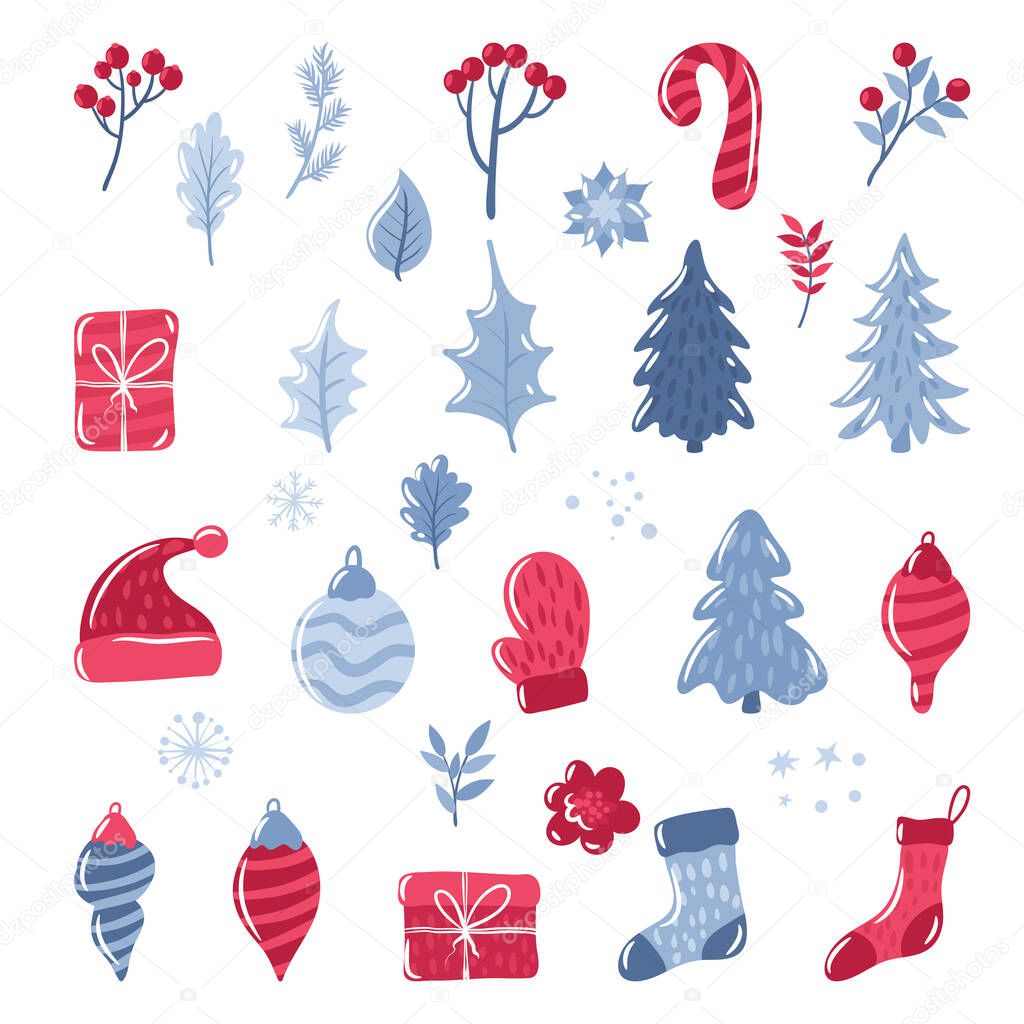 Christmas element set, Cute with doodle style, isolated on white background