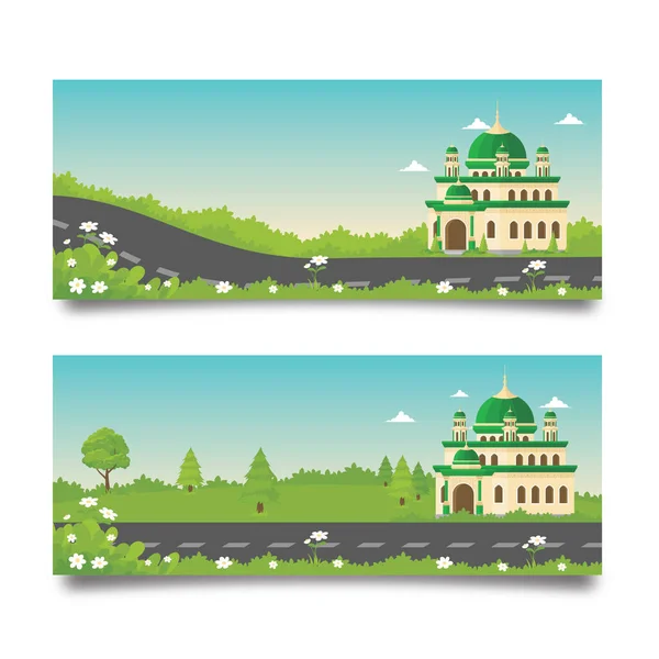 Islamic Banner Mosque Nature Landscape — Stock Vector