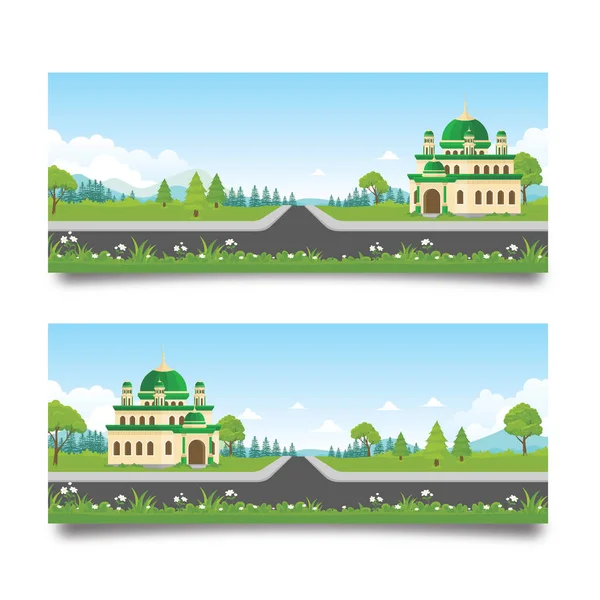 Islamic Banner Mosque Nature Landscape — Stock Vector