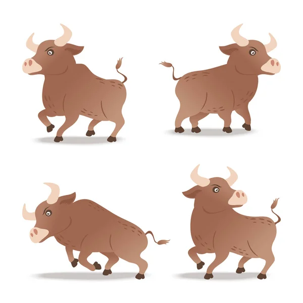 Bull Desenho Animado Ilustração Vetorial Com Design Plano —  Vetores de Stock