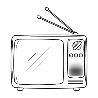 Basit eski televizyon vektör illüstrasyonu, ana hatlı vektör işareti, beyaz arkaplanda izole edilmiş doğrusal biçim pictogram