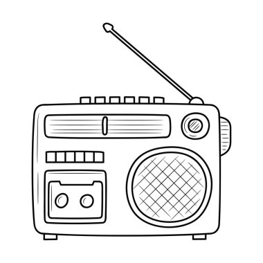 Radyo kaset vektör illüstrasyonu, taslak vektör işareti, beyaz arkaplanda izole edilmiş doğrusal biçim pictogram