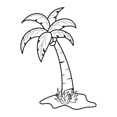 Hindistan cevizi ağacı ana hatları vektör çizimi, doğrusal biçim pictogram, beyaz arkaplan üzerinde izole