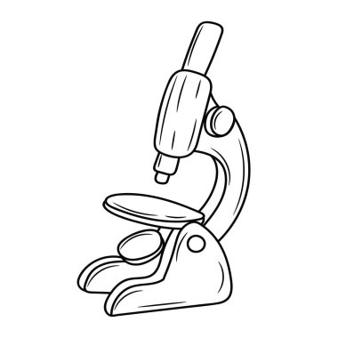 Basit Mikroskop Çizimi Vektör İllüstrasyonu, Beyaz Üzerine Siyah-Beyaz Çizgisi