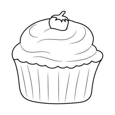 Basit Cupcake ana hatları vektör çizimi, doğrusal biçim pictogram, beyaz arkaplanda izole