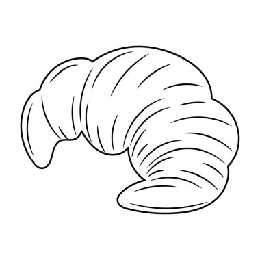 Kruvasan Kek Hattı sanatı siyah-beyaz vektör çizimi, doğrusal stil pictogram, beyaz arkaplan üzerinde izole