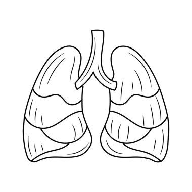 Akciğerler Çizgisi siyah-beyaz vektör çizimi, izole edilmiş doğrusal biçim pictogram 