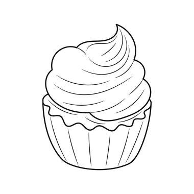 Basit Cupcake ana hatları vektör çizim seti, doğrusal biçim pictogram, beyaz arkaplanda izole