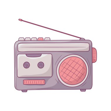 Radio Cassette renkli vektör illüstrasyonu, doğrusal biçim pictogram, beyaz arkaplanda izole