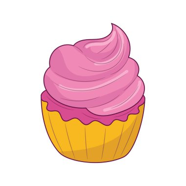 Basit Cupcake renkli vektör illüstrasyon seti, doğrusal biçim pictogram, beyaz arkaplanda izole