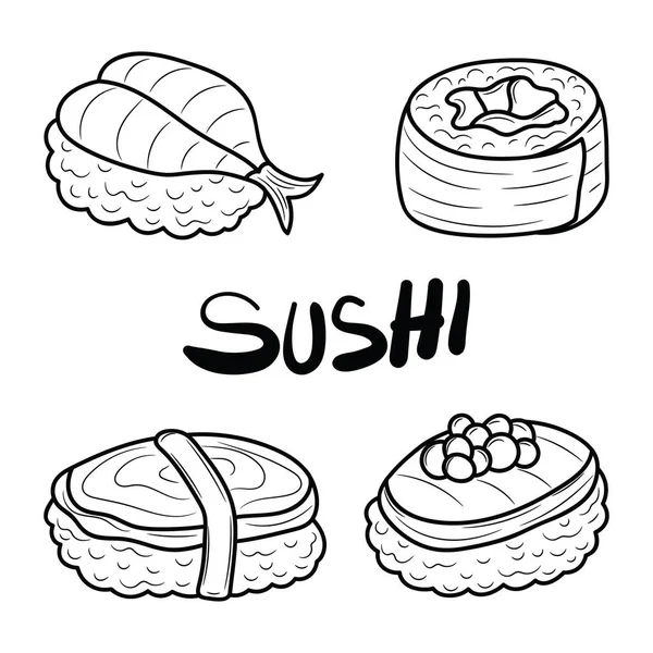Ilustrasi Vektor Makanan Sushi Sederhana Tanda Vektor Garis Luar Piktogram - Stok Vektor