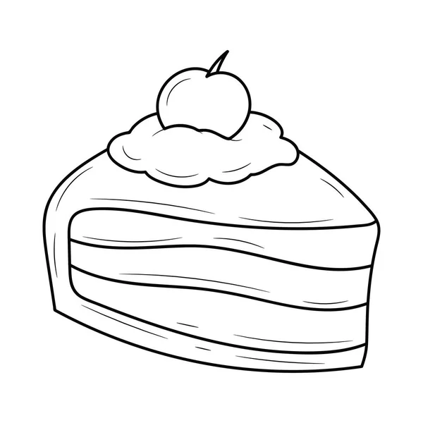 Sweet Piece Chocolate Cake Line Art Black White Vector Illustration — Stock Vector