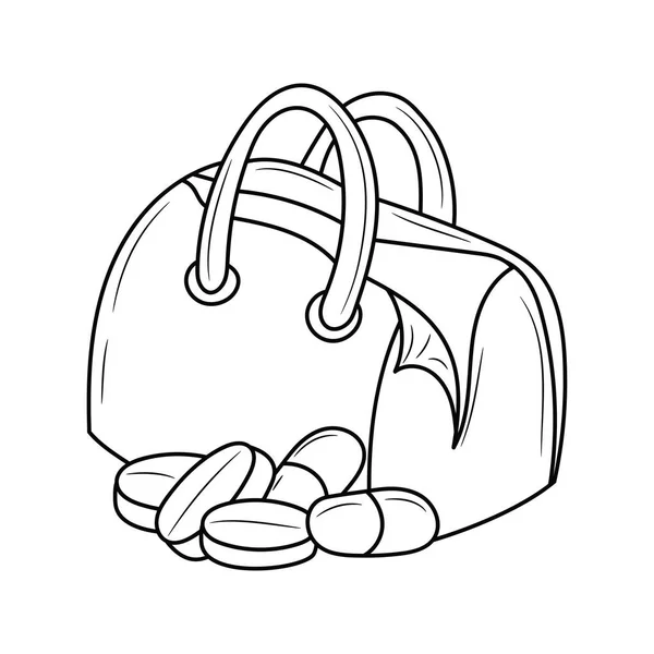 Sac Médical Avec Capsule Comprimés Illustration Vectorielle Pictogramme Style Linéaire — Image vectorielle