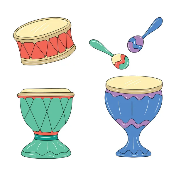 Sencillo Tambor Batucada Samba Brasileña Ilustración Vectores Arte Línea Colores — Vector de stock