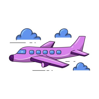 Uçak ve bulut Renkli vektör çizimi basit el çizimi çizim biçimi