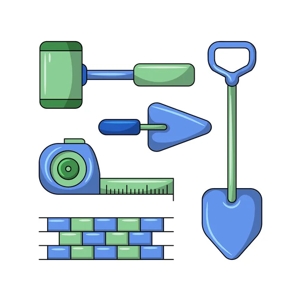 Stavební Pracovní Nástroje Zařízení Barevná Vektorová Ilustrace Jednoduchým Ručně Kresleným — Stockový vektor