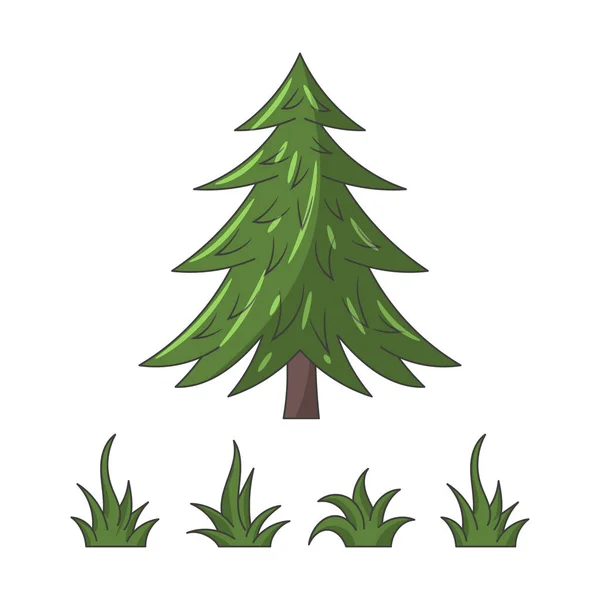 Pine Tree Grass Colored Vector Illustration Simple Hand Drawn Sketching — Stock Vector