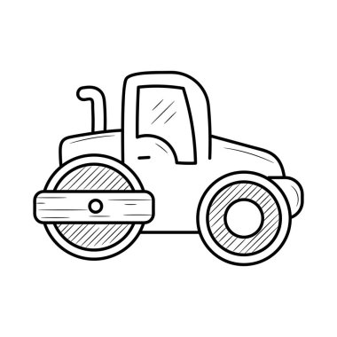 Basit el çizimi çizim tarzıyla Road Roller vektör çizimi