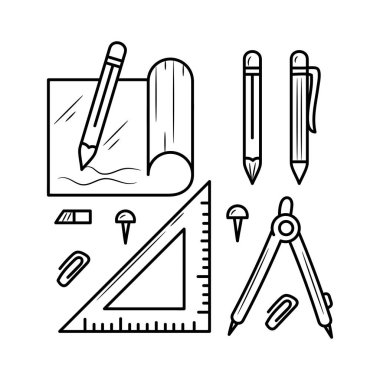 Mimarın basit el çizimi çizim biçimi ile donanım vektör çizimi 