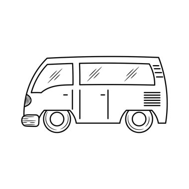 Basit el çizimi çizim tarzıyla kamp aracı çizimi