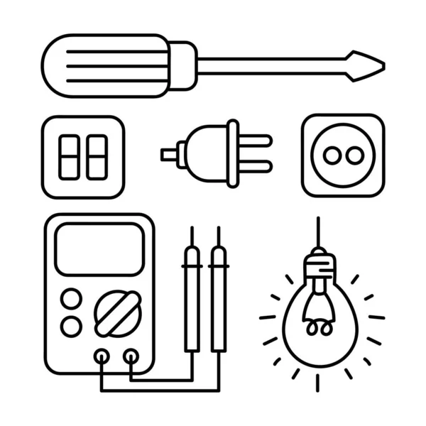 Elektrische Gereedschappen Apparatuur Vector Illustratie Met Eenvoudige Hand Getekend Schetsen — Stockvector
