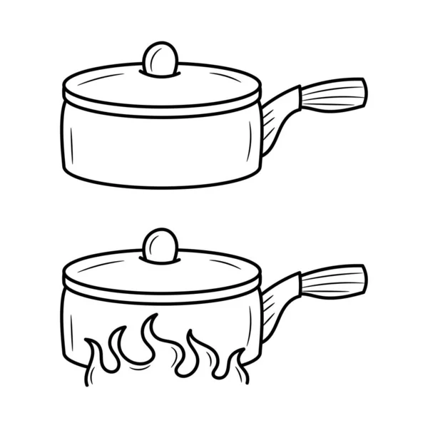 Flaming Cooking Pan Vector Illustration Dengan Gaya Gambar Tangan Sederhana - Stok Vektor