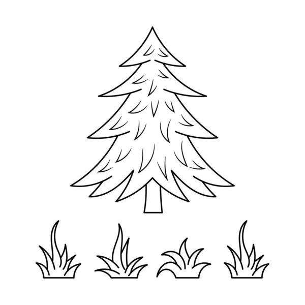 手描きのシンプルなスケッチスタイルで松の木と草のベクトルイラスト — ストックベクタ
