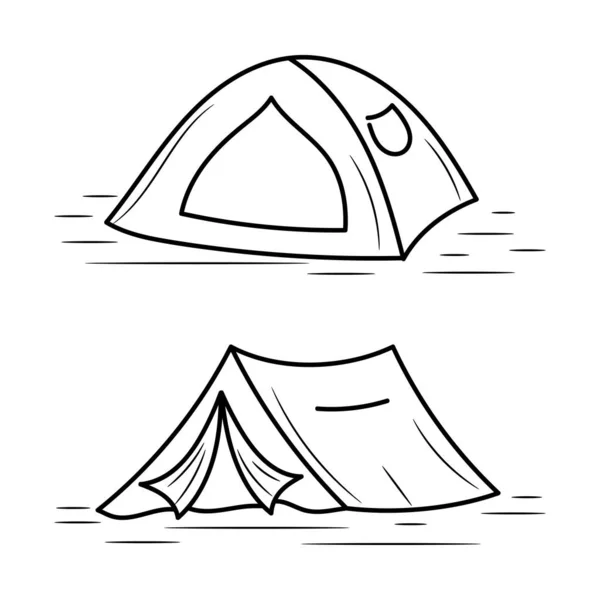 Camping Σκηνή Διάνυσμα Εικονογράφηση Απλό Χέρι Σχέδιο Στυλ — Διανυσματικό Αρχείο