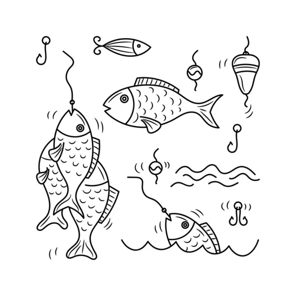 Illustration Vectorielle Pêche Avec Style Croquis Dessiné Main — Image vectorielle