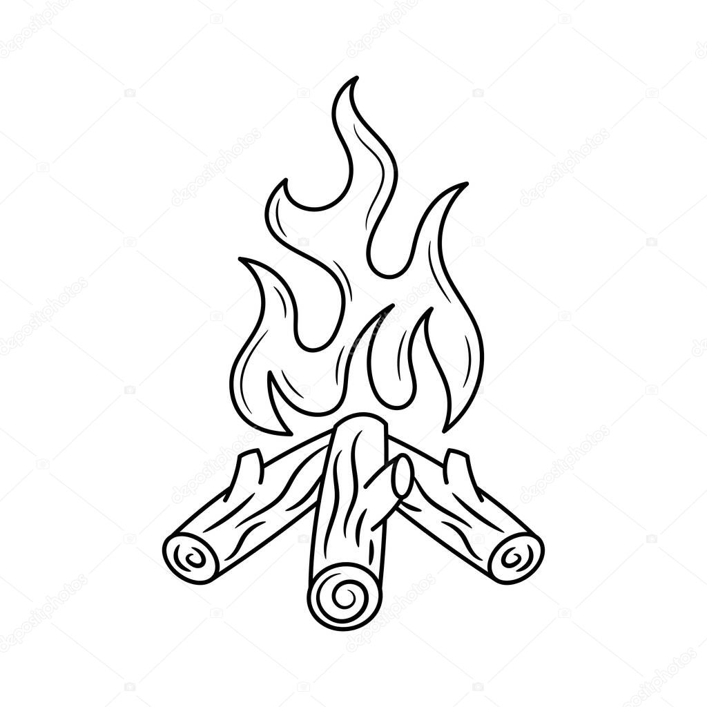 Flaming campfire vector illustration with simple hand drawn sketching style