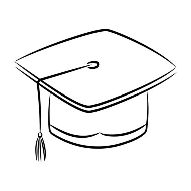 Doodle Graduation hat vektör çizimi, elle çizilmiş tasarım