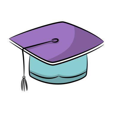 Doodle Graduation şapka renkli vektör çizimi, elle çizilmiş tasarım