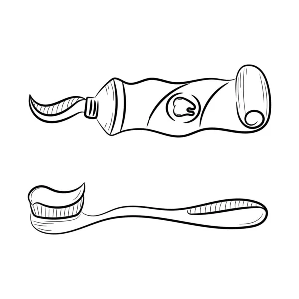 Doodle Tooth Paste Escova Dente Vetor Ilustração Com Desenho Desenhado —  Vetores de Stock