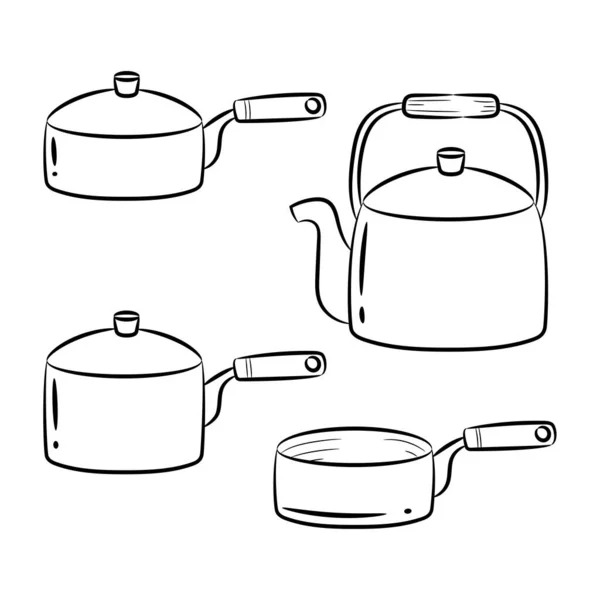 Einfache Vektorillustration Von Küchengeräten Mit Handgezeichnetem Skizzenentwurf — Stockvektor
