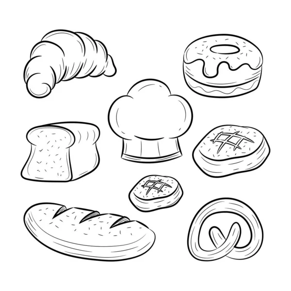 Bäckerei Farbige Doodle Vektorillustration Mit Handgezeichnetem Skizzenstil — Stockvektor
