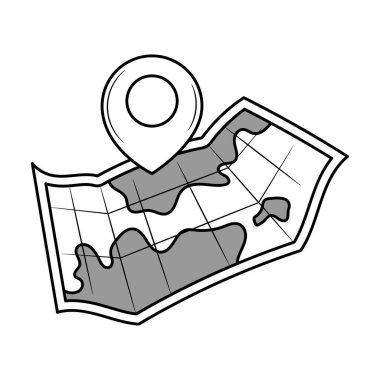 Konum broşlu harita, elle çizilmiş vektör nesneleri