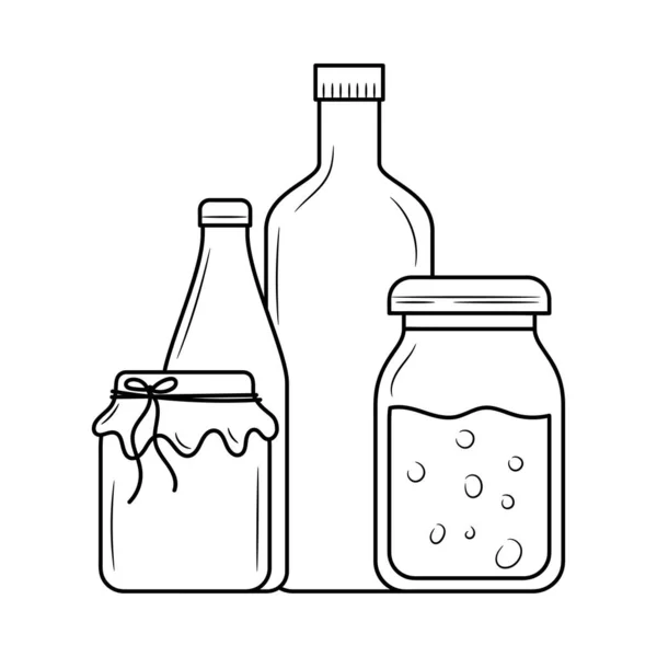 Doodle Jar Marmelade Und Flasche Einfache Schwarz Weiße Handgezeichnete Skizzenvektorobjekte — Stockvektor