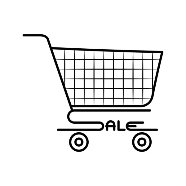 Simple Shopping Trolley Doodle Sale Text Vector Illustration — Stock Vector