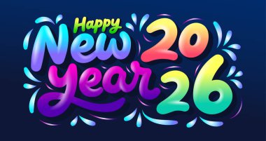 Happy New year 2026 typography, Dynamic Gradient 3D Text Celebration Vector