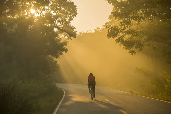 Backlight and sun flare long road in Thailand — Stock Photo, Image
