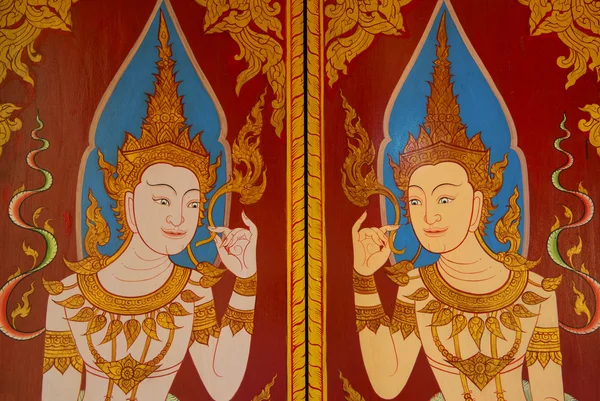Tradiční thajské stylu umění, malba na zdi v chrámu, Thajsko — Stock fotografie