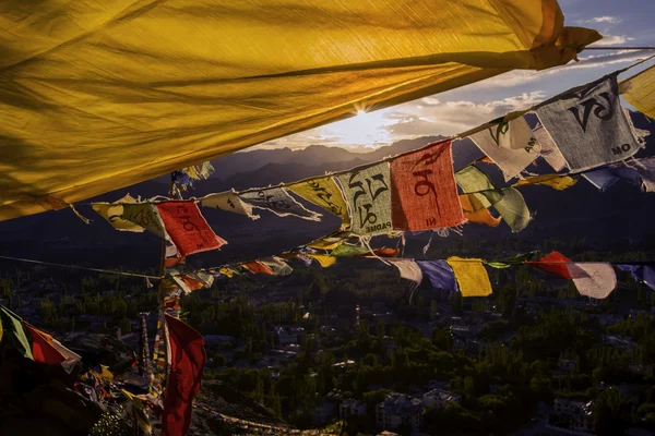 天珠 Tsemo 修道院 Leh 拉达克，印度的球员红旗 — 图库照片