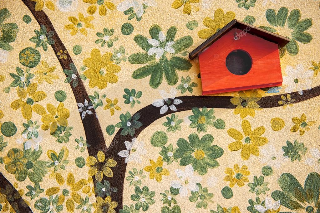 Bouchent Arbre Art Peinture Et Oiseau Maison Sur Ciment