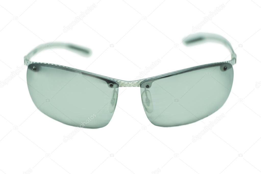 Carbon fiber sun glasses isolated on white.