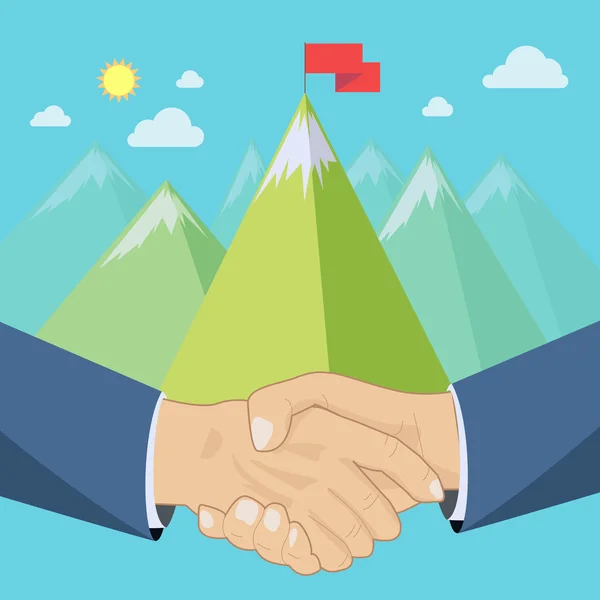 Shaking hands, mountains — Stock Vector
