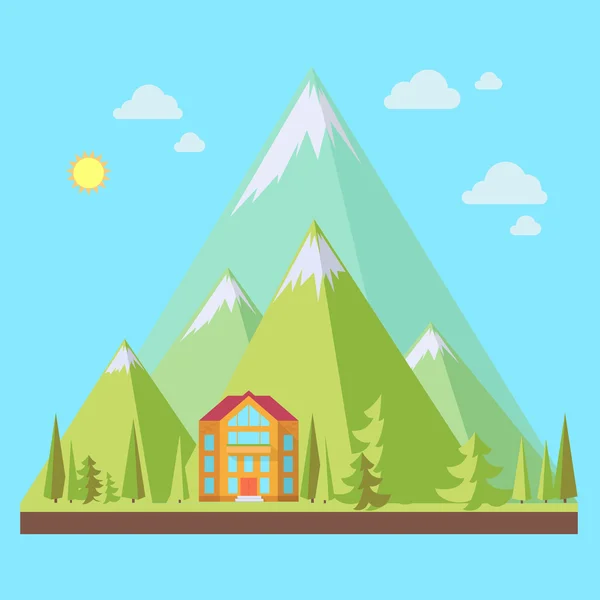 Illustrazione località di montagna — Vettoriale Stock